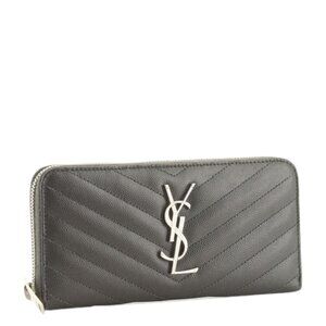 Yves Saint Laurent Grain De Poudre Matelasse Chevron Monogram Wallet Grey